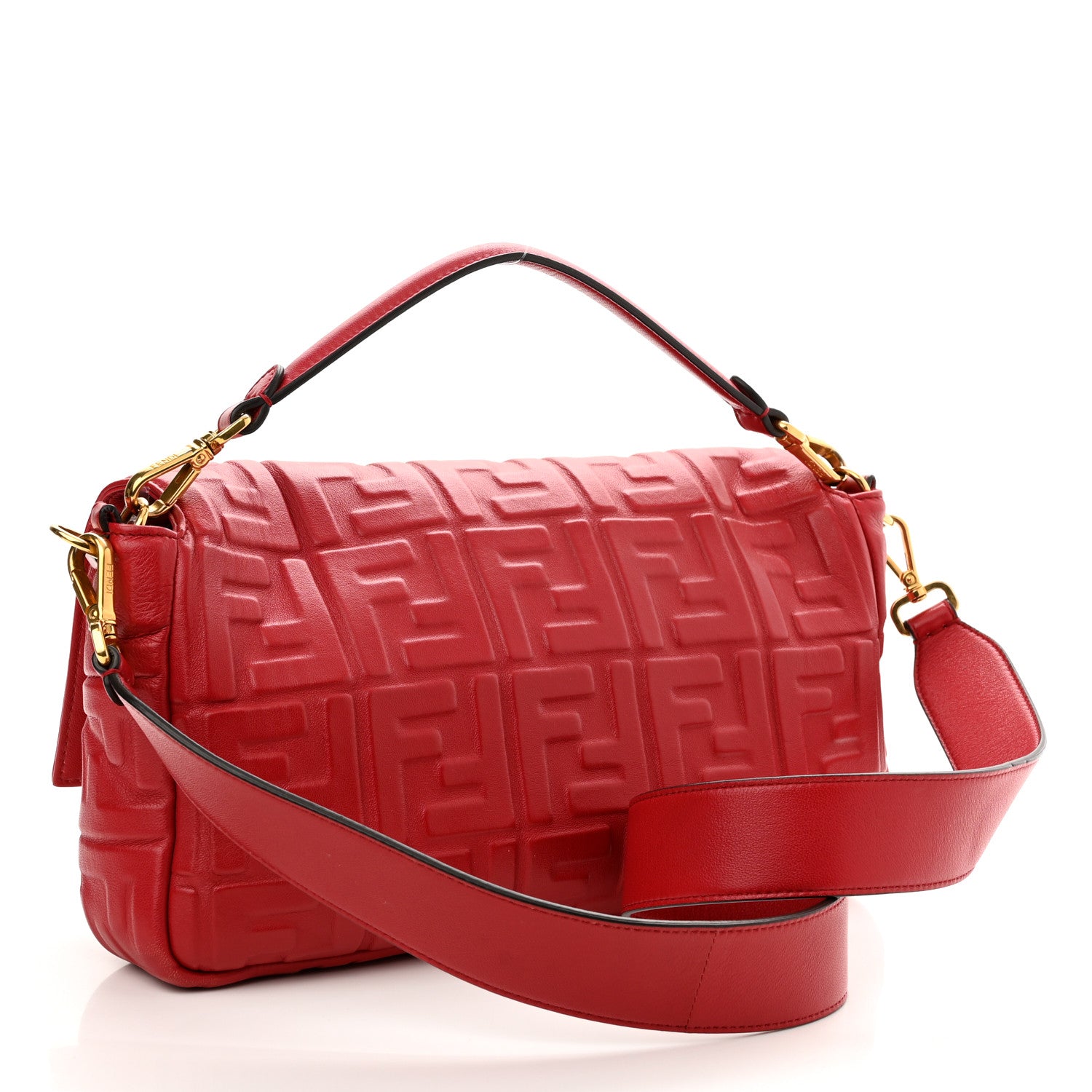 Fendi Nappa FF 1974 Embossed Large Baguette Fragola 3 of 10