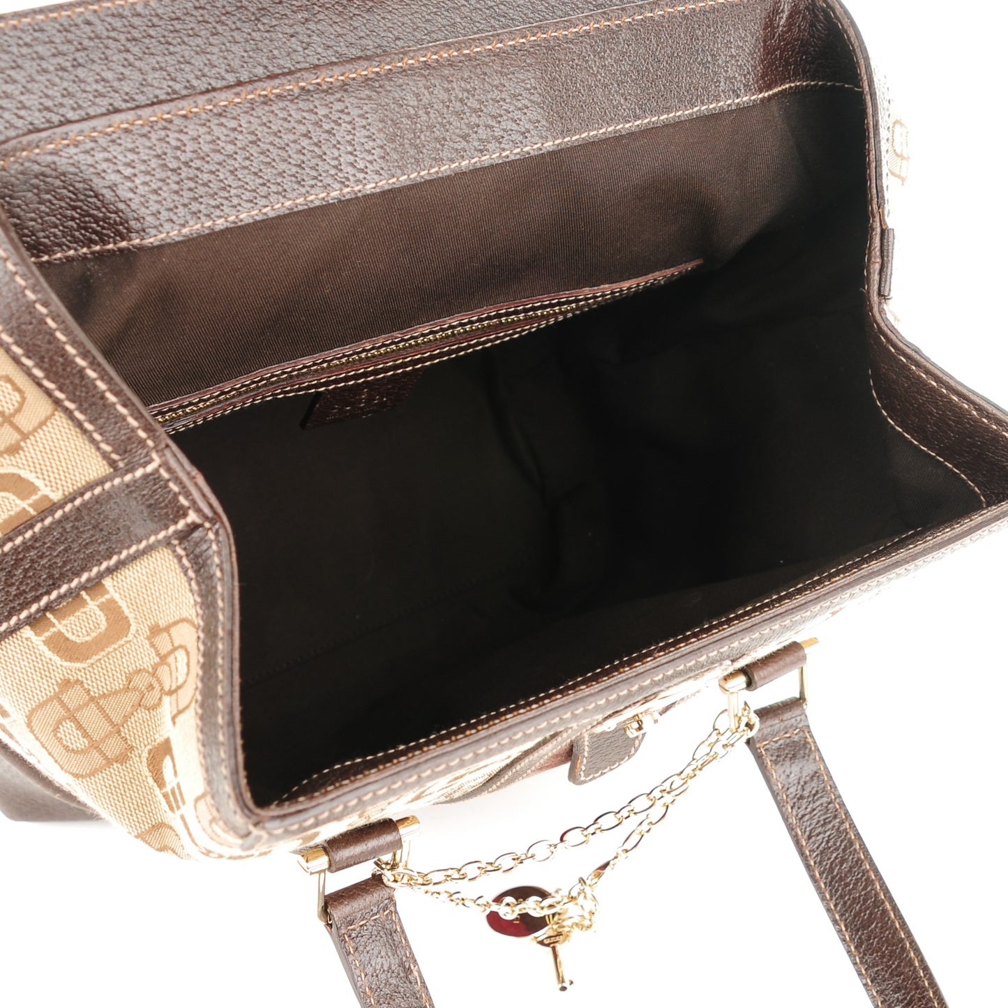 Horsebit Canvas Treasure Boston Tote Dark Brown