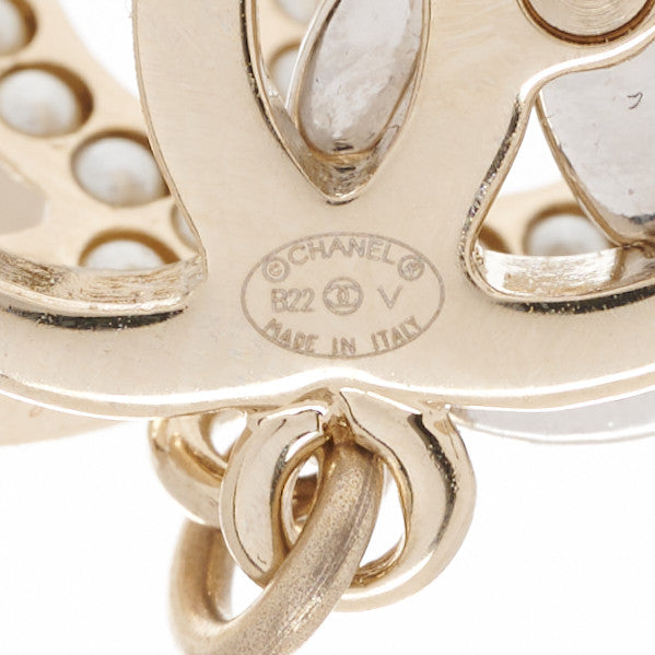 Crystal Pearl Double CC Drop Earrings Gold Silver
