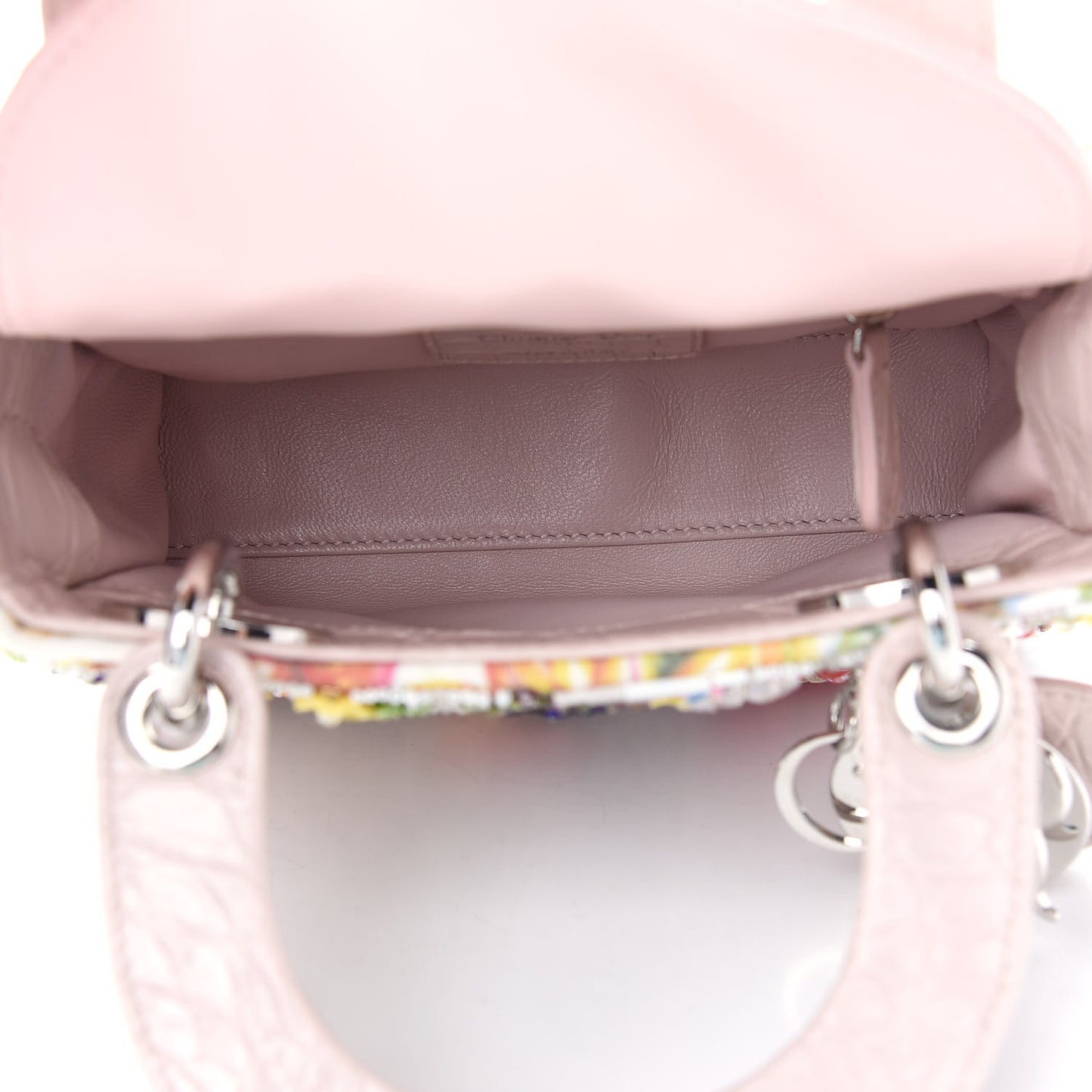 Calfskin Crocodile Embossed Beaded Floral Embroidered Mini Lady Dior Light Pink Multicolor