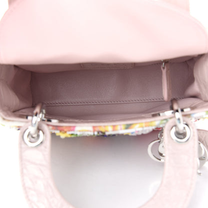 Christian Dior Calfskin Crocodile Embossed Beaded Floral Embroidered Mini Lady Dior Light Pink Multicolor 5 of 9