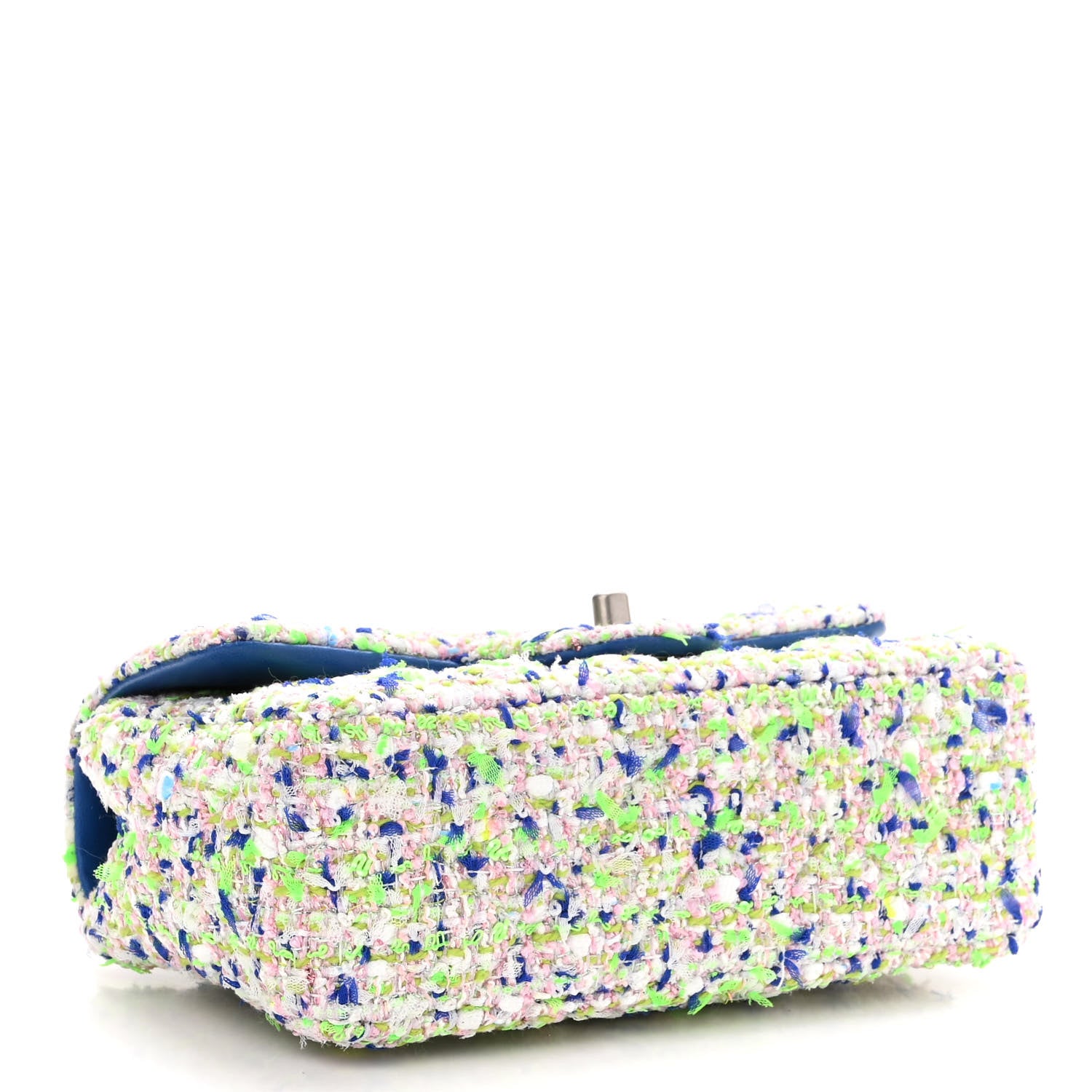 Chanel Tweed Quilted Mini Rectangular Flap White Blue Green 4 of 10