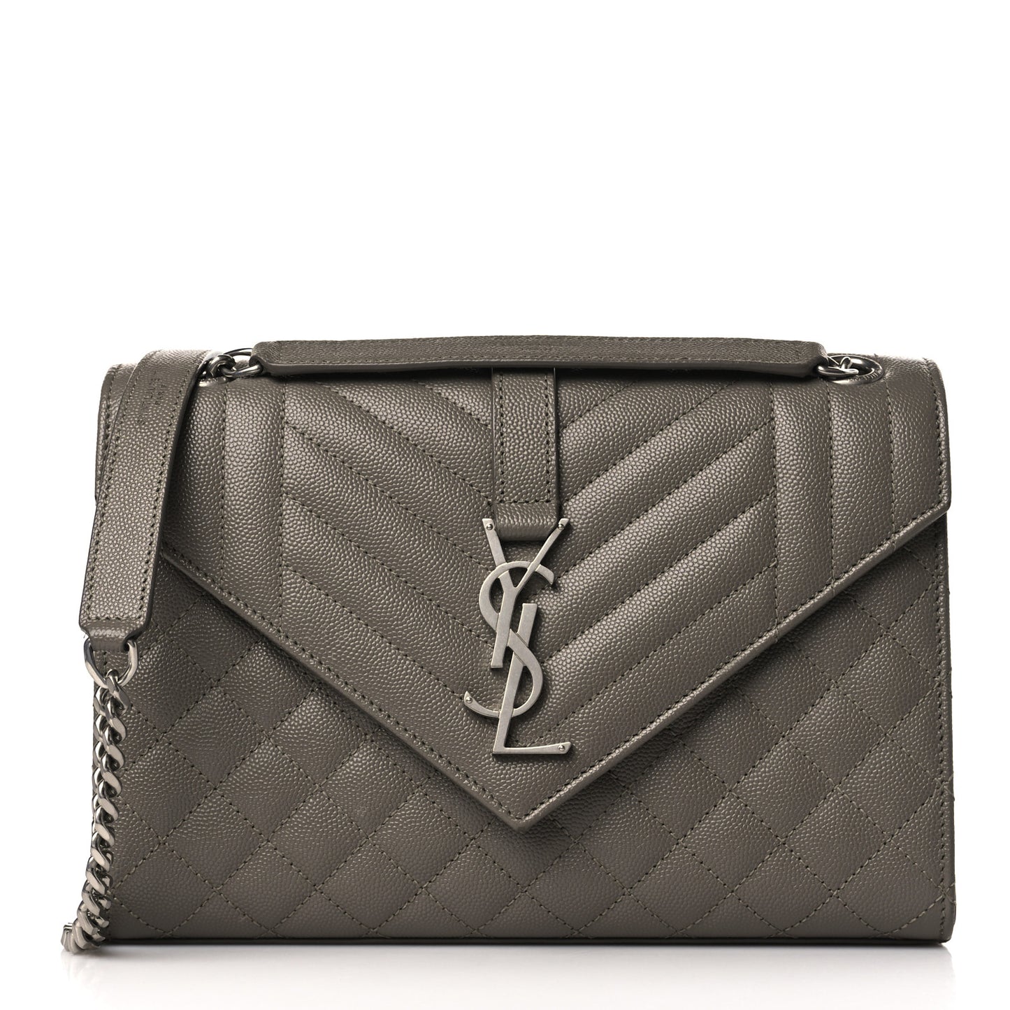 Grain De Poudre Textured Mixed Matelasse Medium Triquilt Monogram Satchel Earth