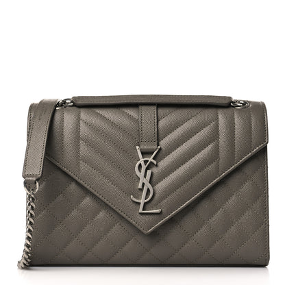 Saint Laurent Grain De Poudre Textured Mixed Matelasse Medium Triquilt Monogram Satchel Earth 1 of 10