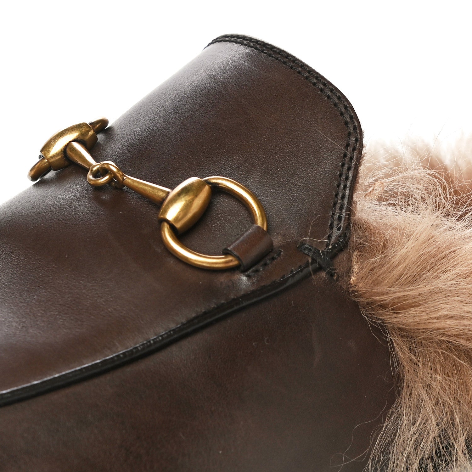 Gucci Calfskin Fur Womens Princetown Slippers 36.5 Brown 17 of 27