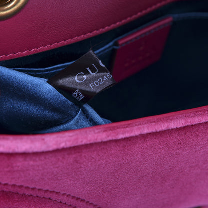 Gucci Velvet Matelasse Mini GG Marmont Shoulder Bag Fuchsia Violet Cyclamen 9 of 13