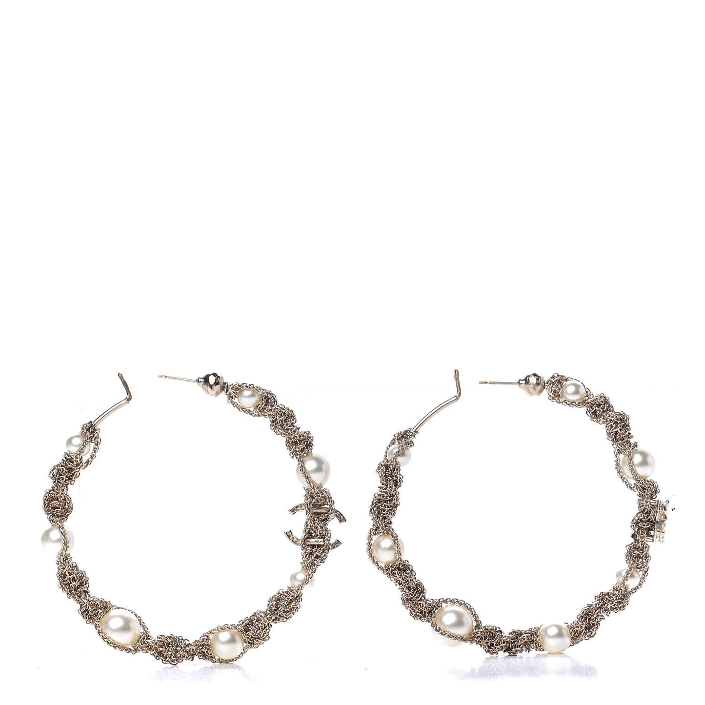 Pearl CC Hoop Earrings Gold