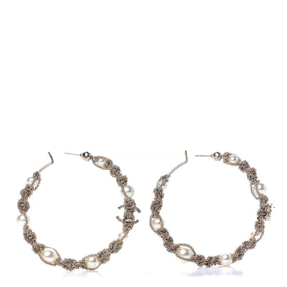 Chanel Pearl CC Hoop Earrings Gold 2 of 4