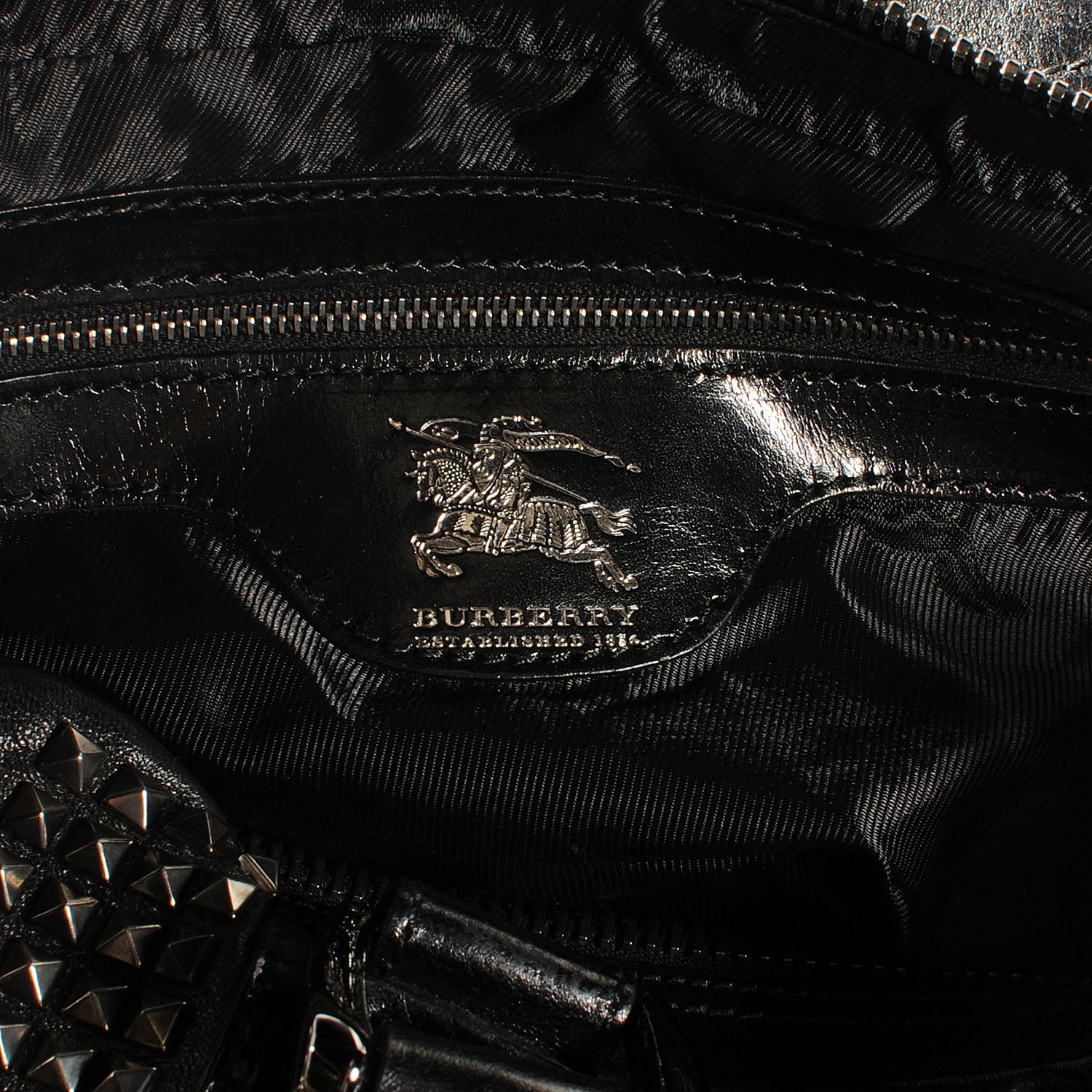 Burberry Prorsum Calfskin Studded Knight Satchel Black 6 of 8