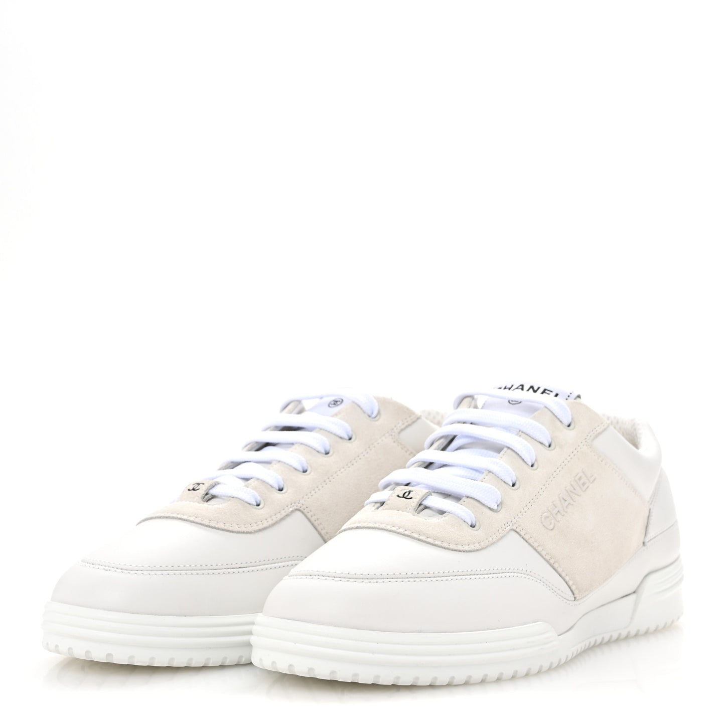 Calfskin Suede Coco Mark Logo Womens Sneakers 40 White