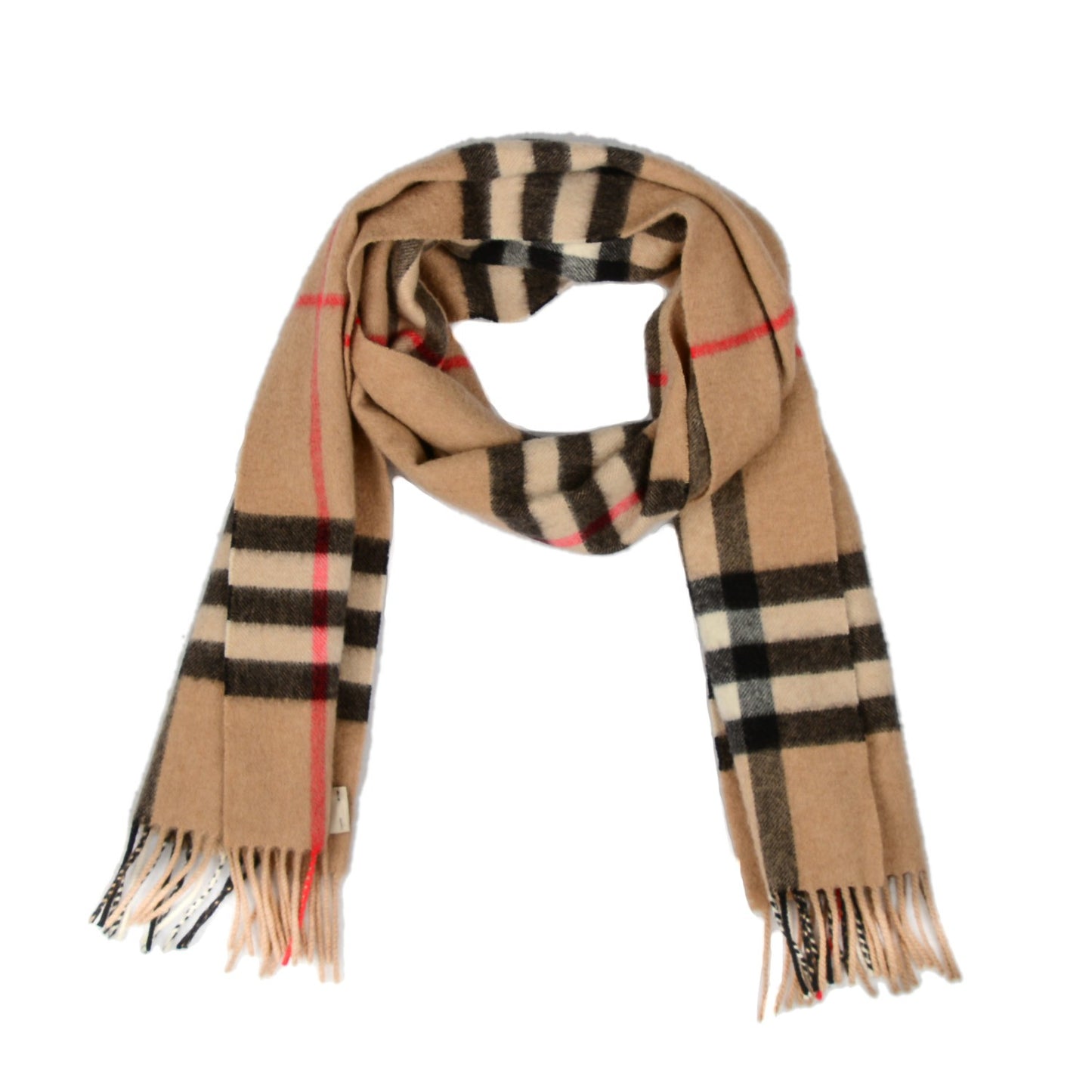 Cashmere Giant Heritage Check Fringe Scarf Camel
