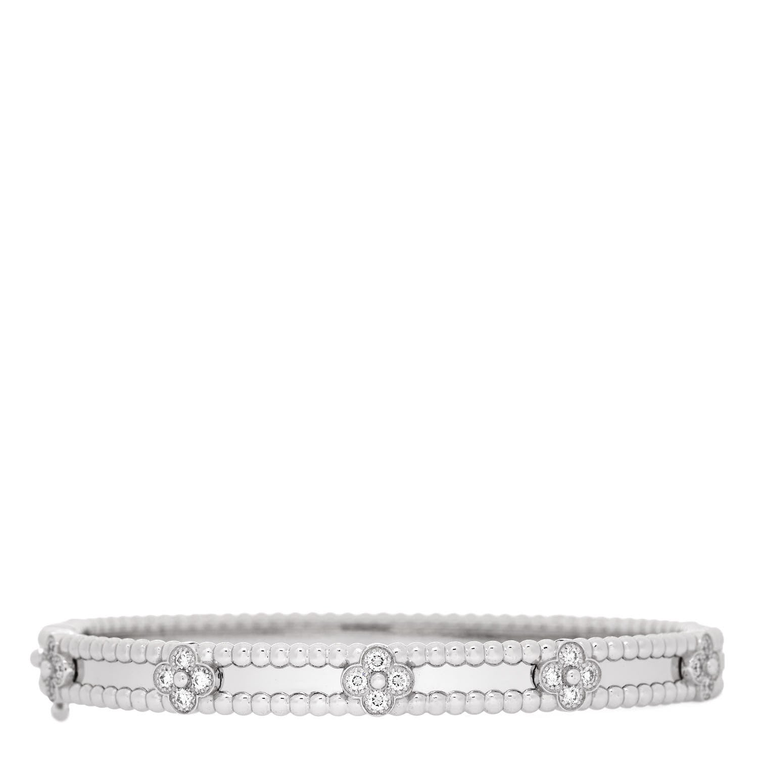 Van Cleef & Arpels 18K White Gold Diamond Perlee Sweet Clovers Bracelet S 1 of 4