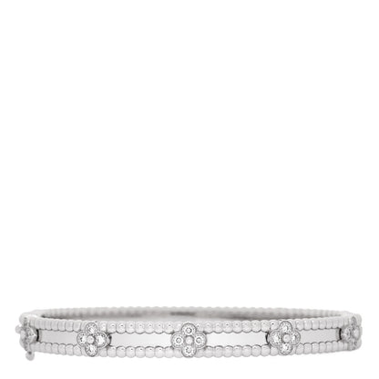 Van Cleef & Arpels 18K White Gold Diamond Perlee Sweet Clovers Bracelet S 1 of 4