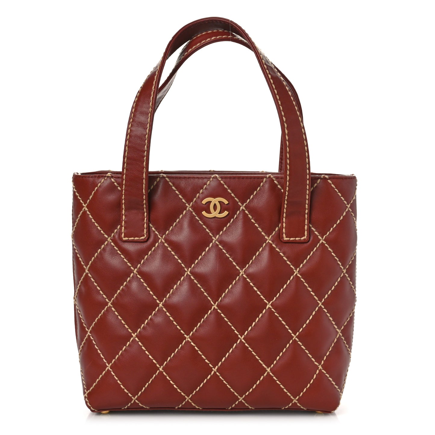 Calfskin Stitch Small Surpique Tote Brown