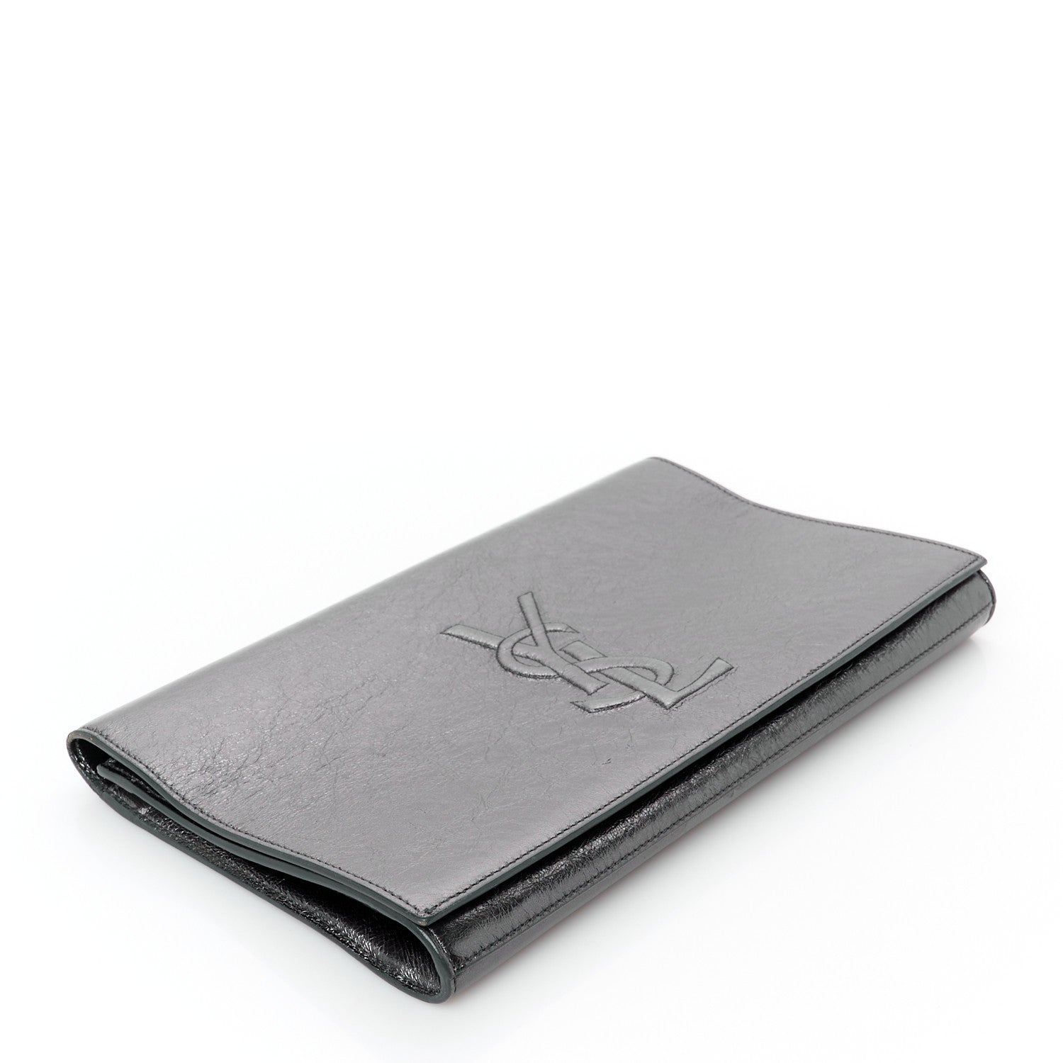 Saint Laurent Metallic Calfskin Monogram Large Belle De Jour Clutch Dark Silver 4 of 7