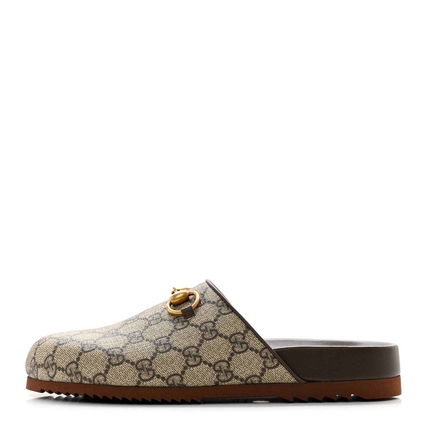 GG Supreme Monogram Miro Soft Calfskin Womens Horsebit Slippers 38 Beige Ebony New Acero