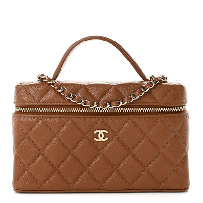 Chanel Caviar Quilted Top Handle Slim Vanity With Chain Camel 1 of 11