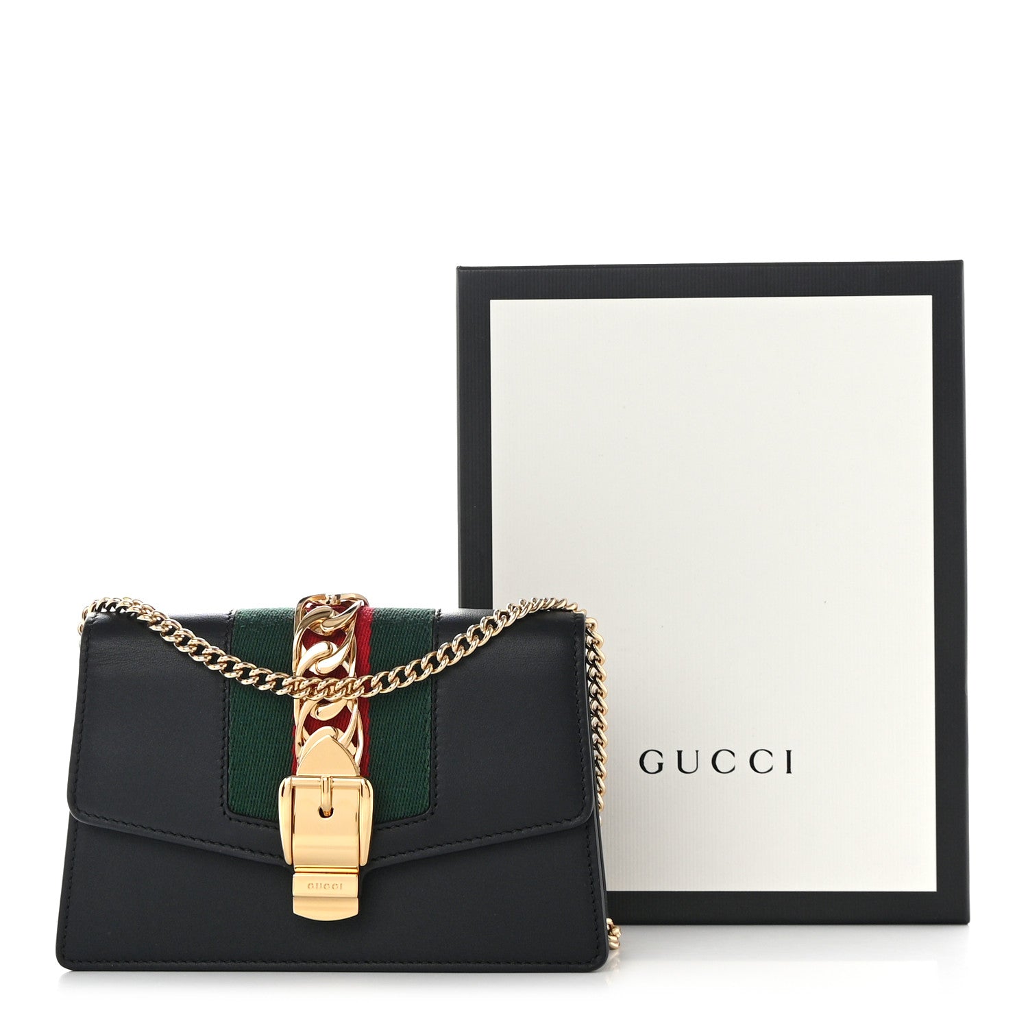 Gucci Calfskin Super Mini Sylvie Chain Shoulder Bag Black 11 of 11