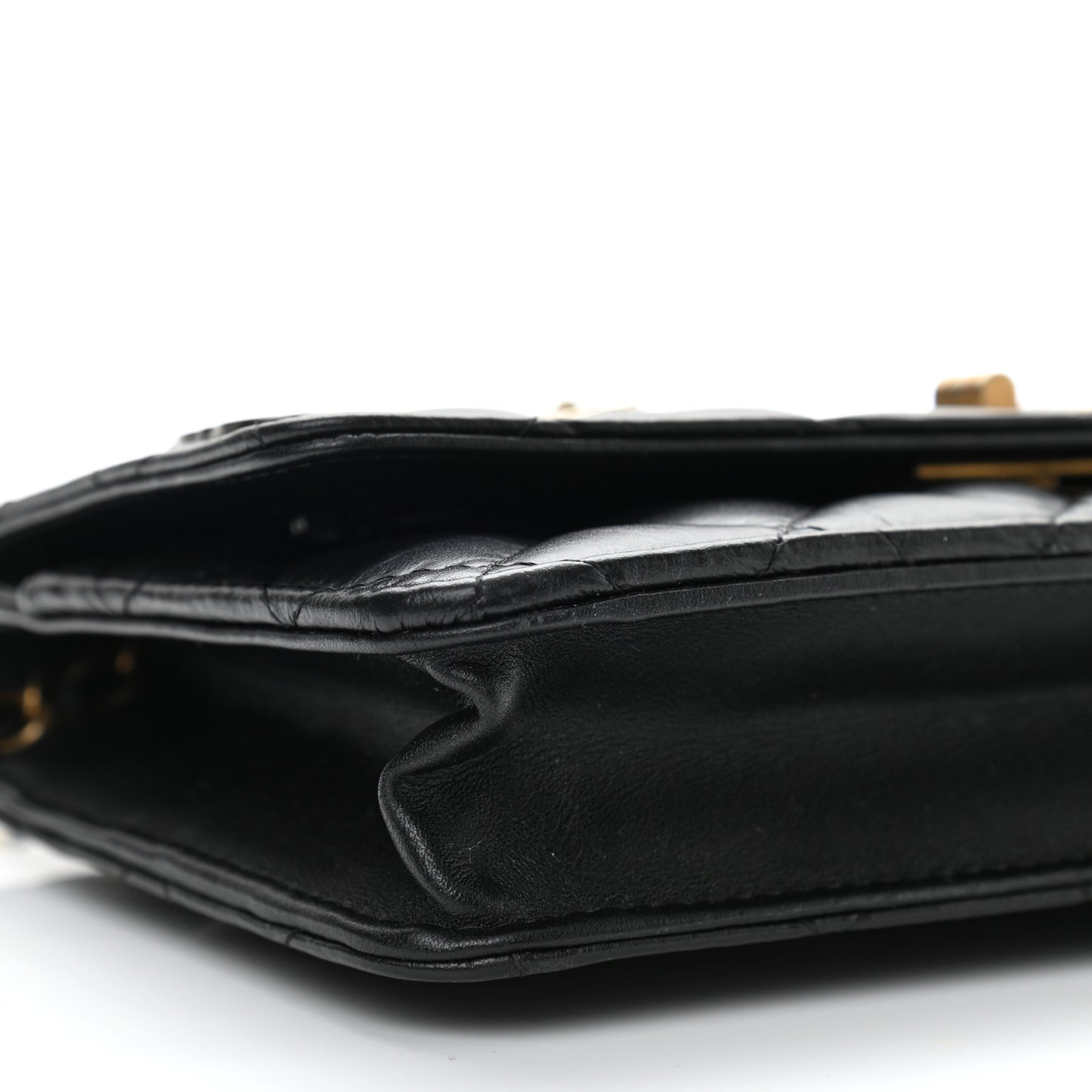 Aged Calfskin Quilted Lucky Charms 2.55 Reissue Wallet On Chain WOC Black
