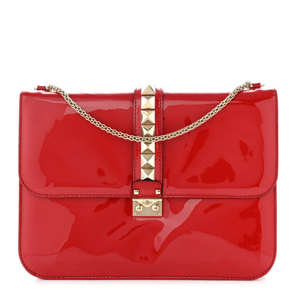 Valentino Garavani Patent Large Glam Lock Rockstud Flap Red 1 of 12