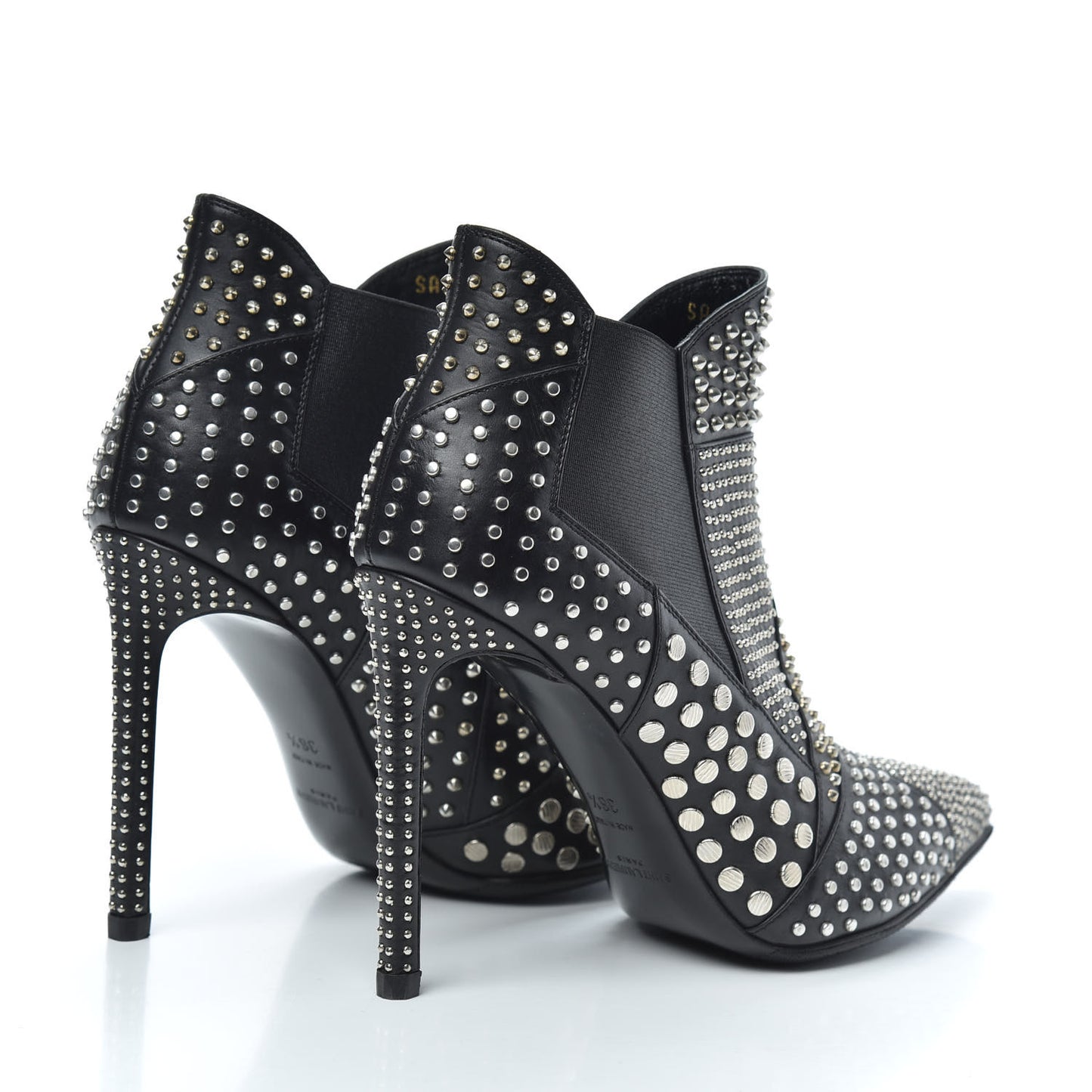 Calfskin Studded Ankle Booties 36.5 Black