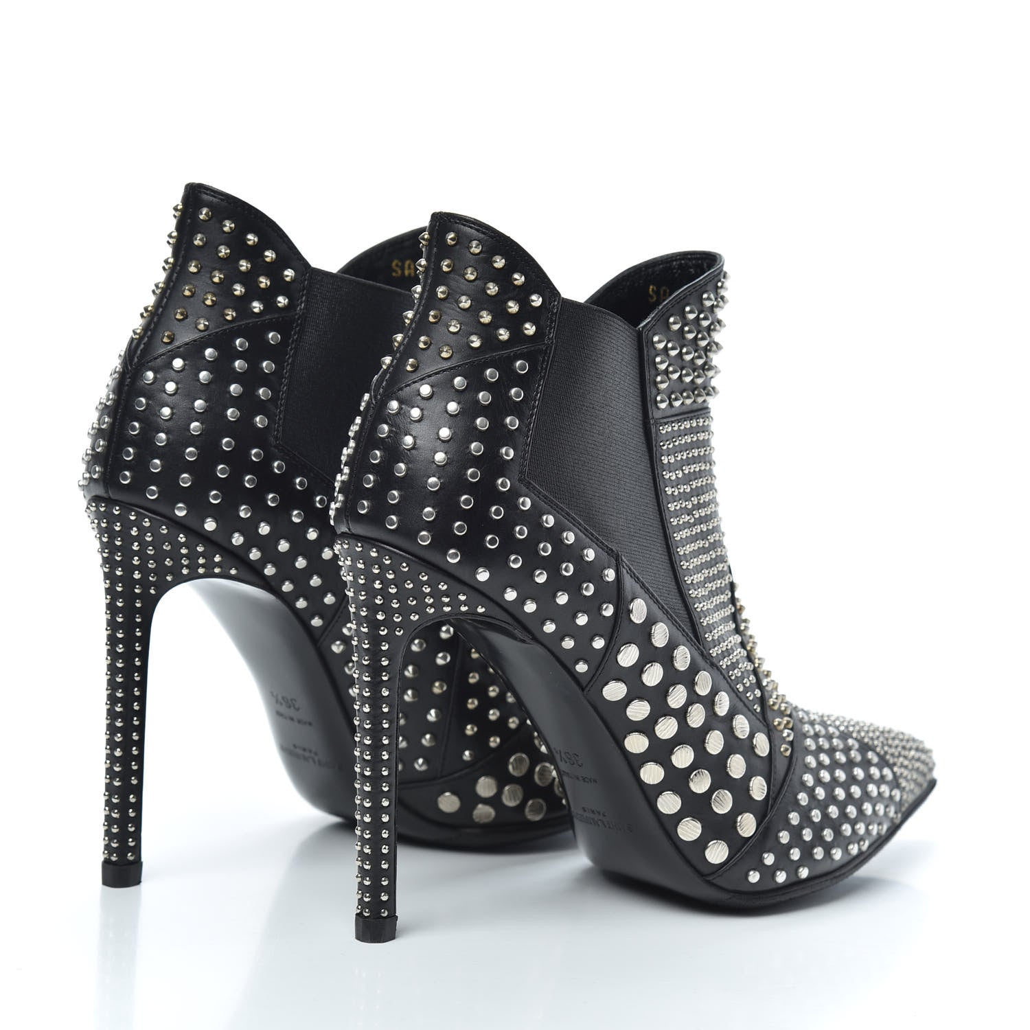 Saint Laurent Calfskin Studded Ankle Booties 36.5 Black 4 of 7