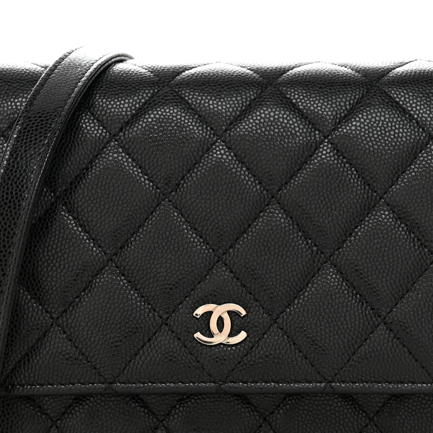 Caviar Quilted Square Wallet On Chain WOC Black