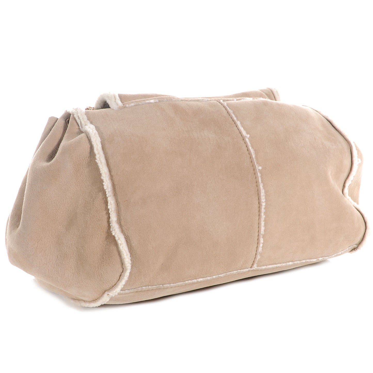 Shearling Suede CC Accordion Flap Beige