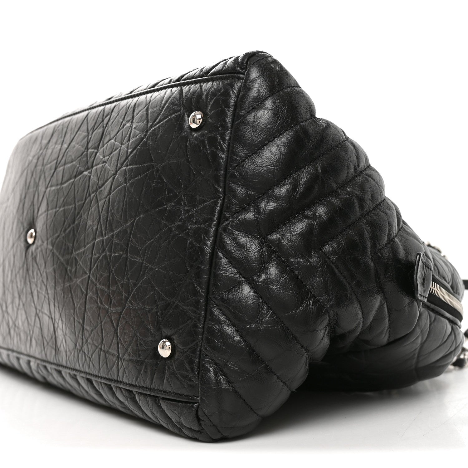 Chanel Aged Calfskin Chevron Large Soft Bowling Bag Black 10 of 10