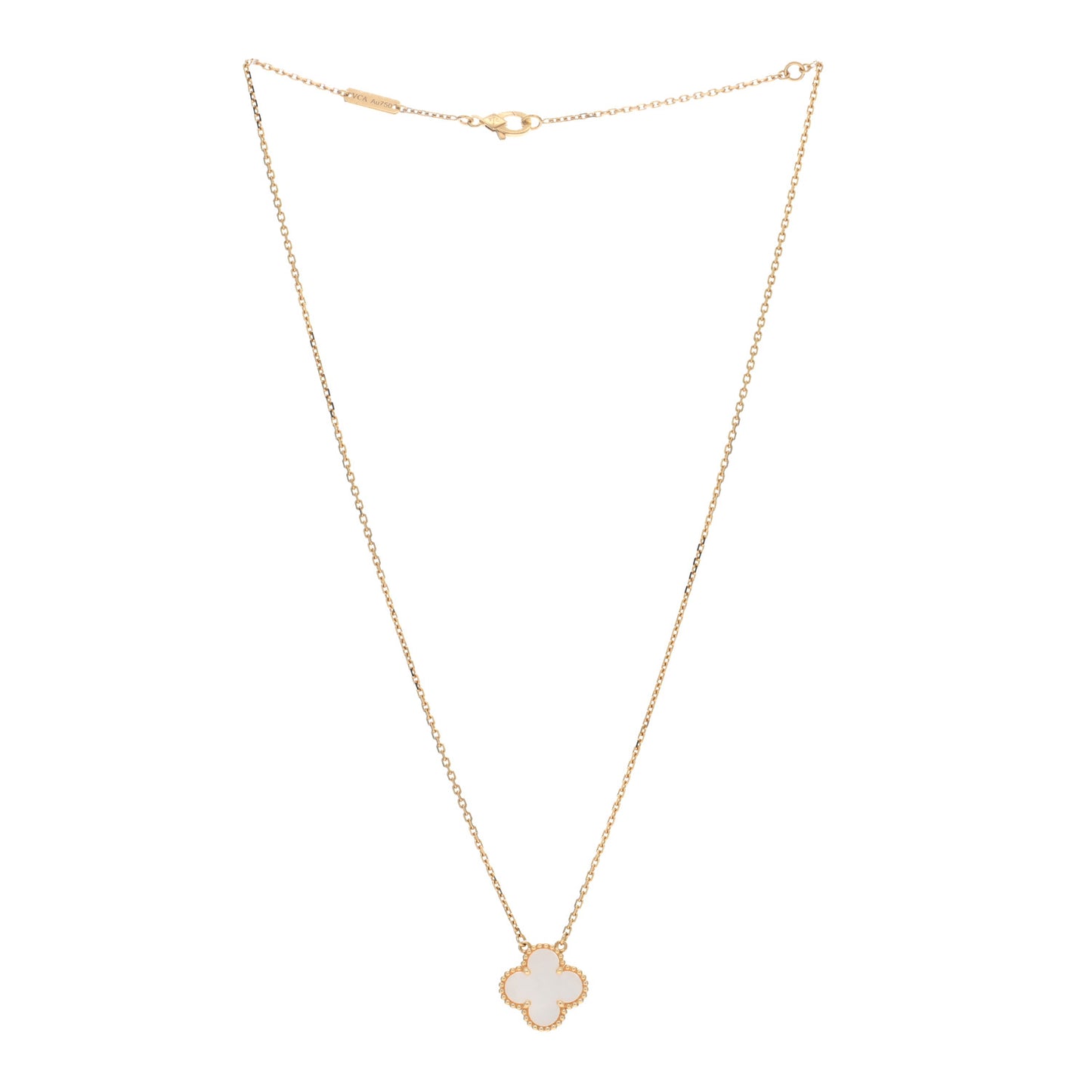 18K Yellow Gold Mother of Pearl Vintage Alhambra Pendant Necklace