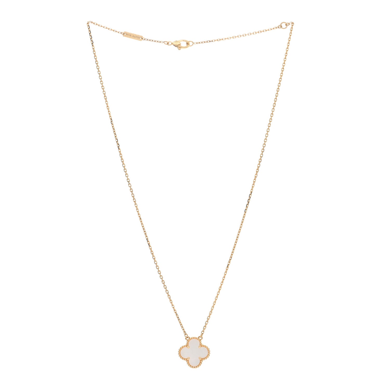 Van Cleef & Arpels 18K Yellow Gold Mother of Pearl Vintage Alhambra Pendant Necklace 4 of 5