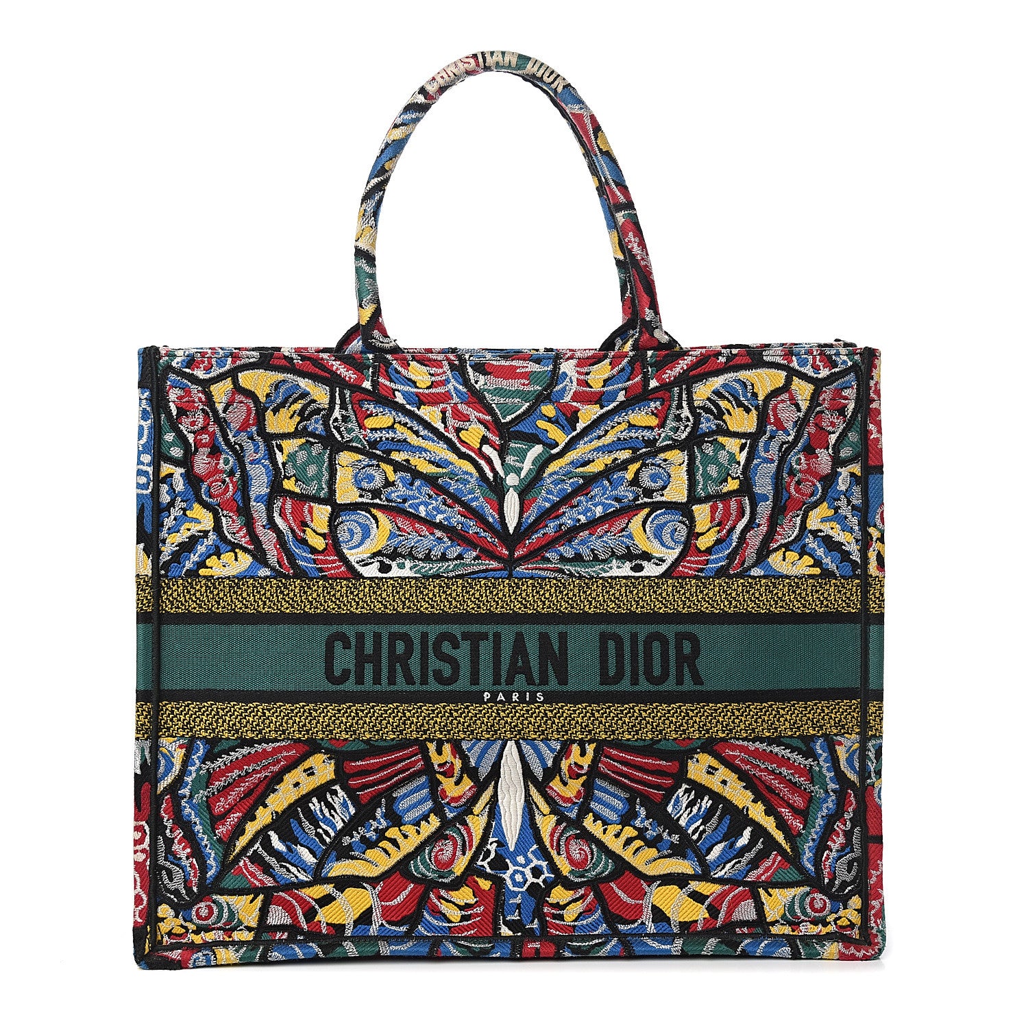 Christian Dior Canvas Embroidered Butterfly Book Tote Black Multicolor 1 of 9