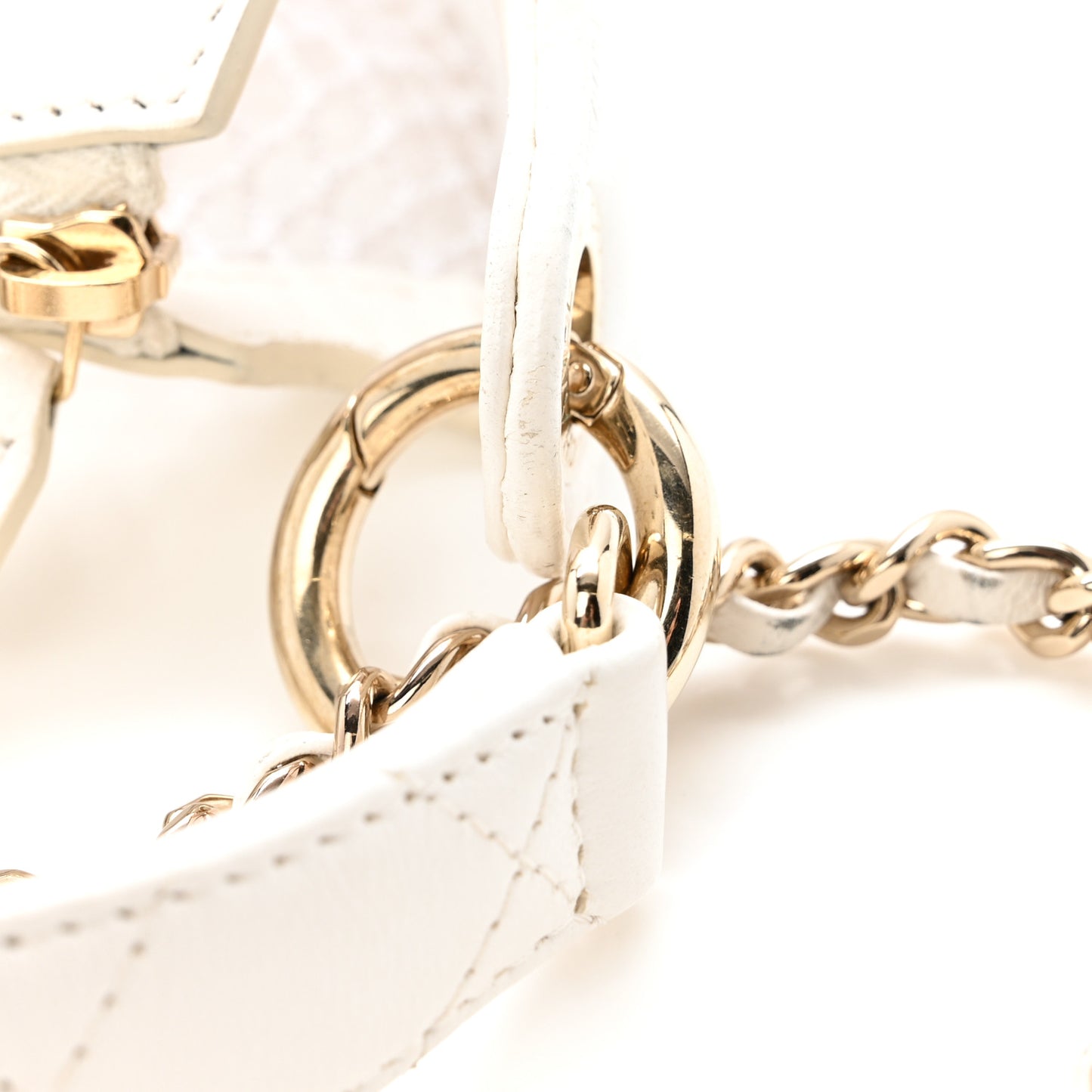 Mesh Shiny Lambskin Chain Hobo White