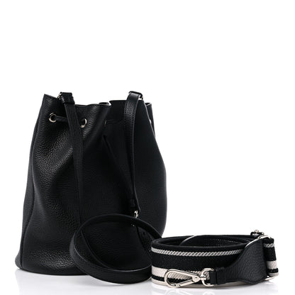 Prada Vitello Daino Soft Drawstring Bucket Bag Black 3 of 9