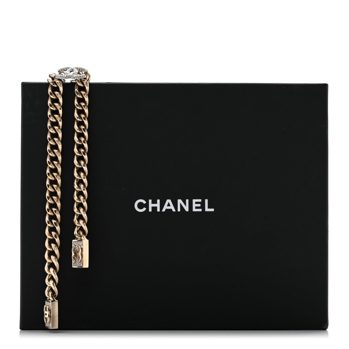 Chanel Chain Link Crystal CC Dog Tag Charm Necklace Gold 7 of 7