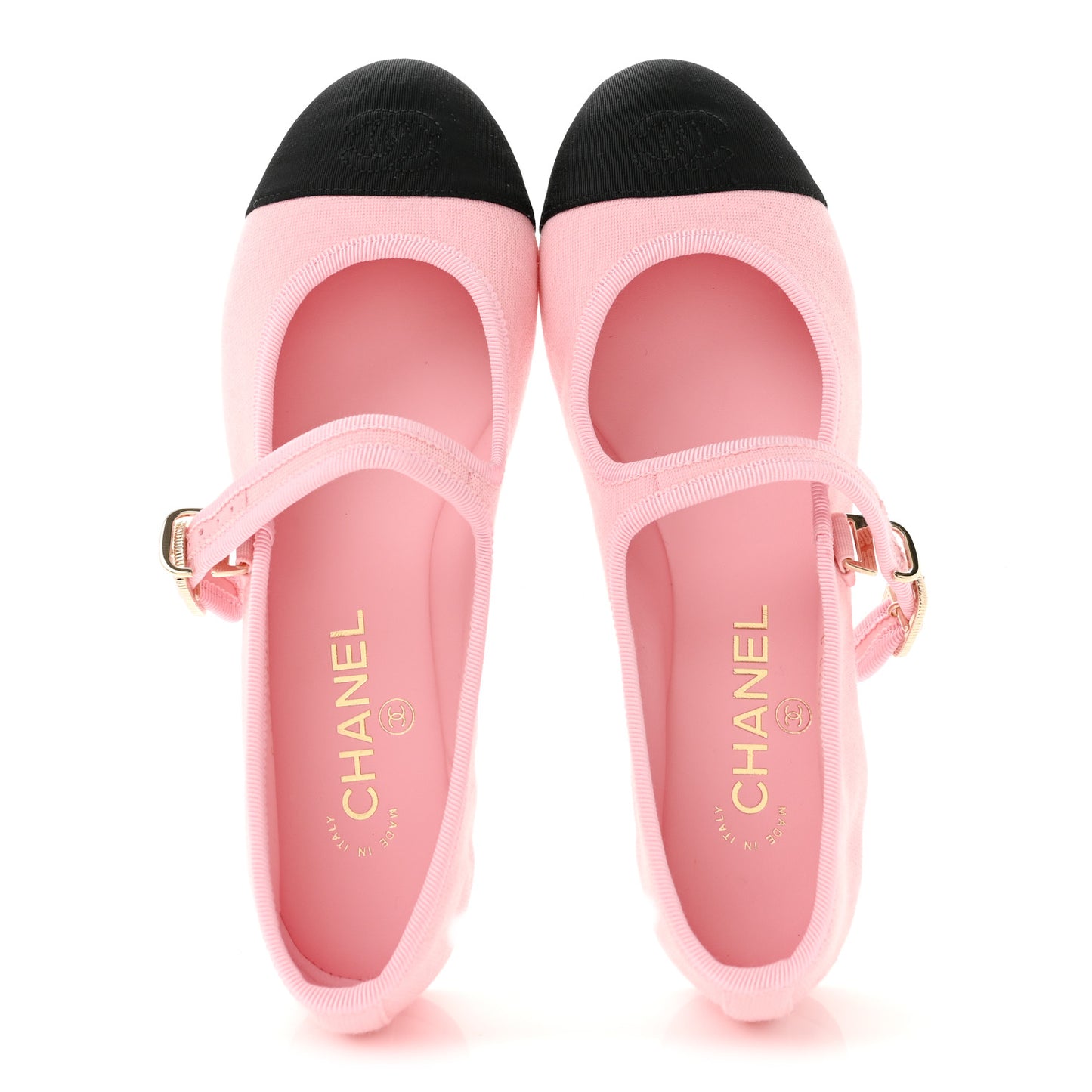 Fabric Grosgrain Mary Jane Flats 38.5 Light Pink Black