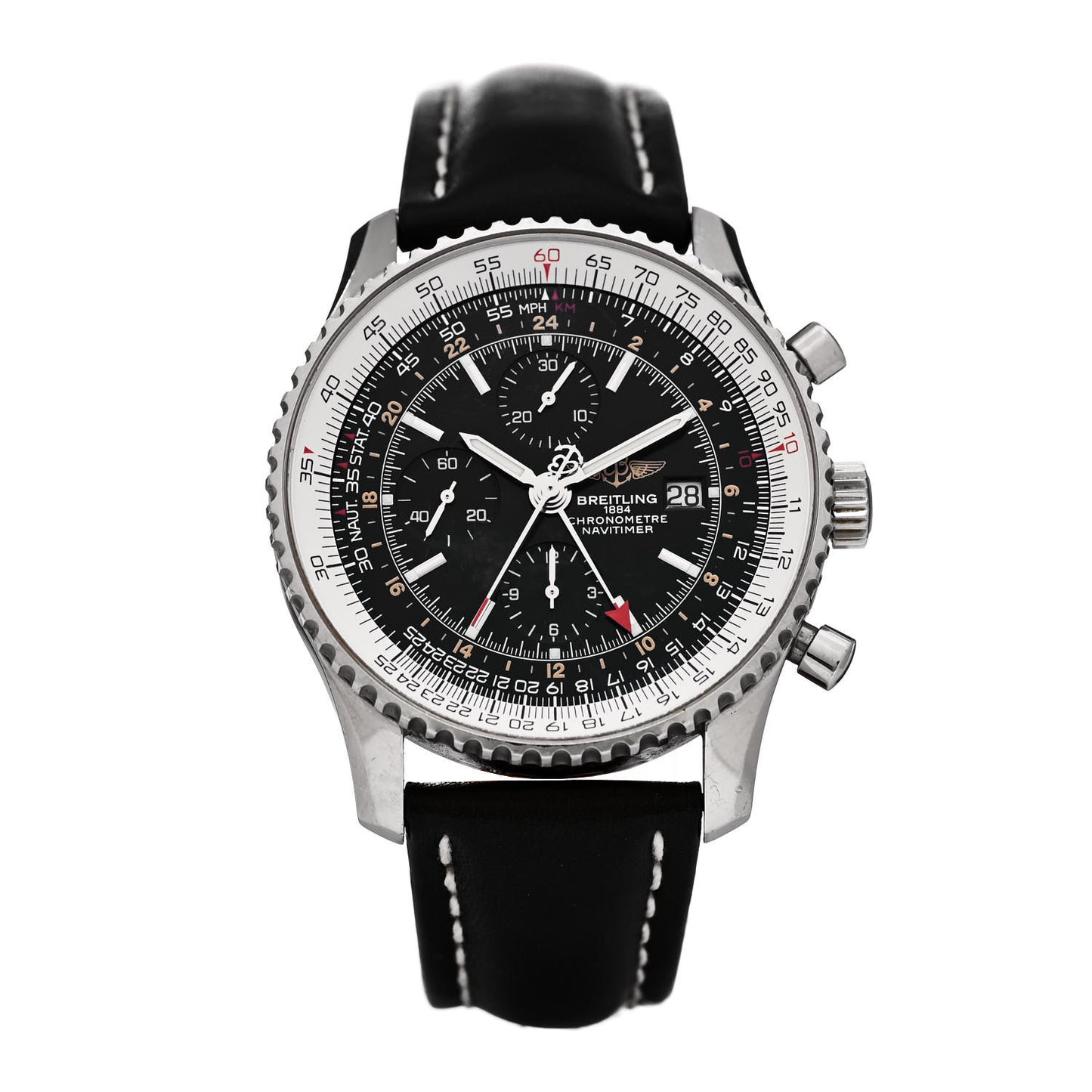 Stainless Steel Calfskin 46mm 1884 Chronometre Navitimer Automatic Watch Black A24322
