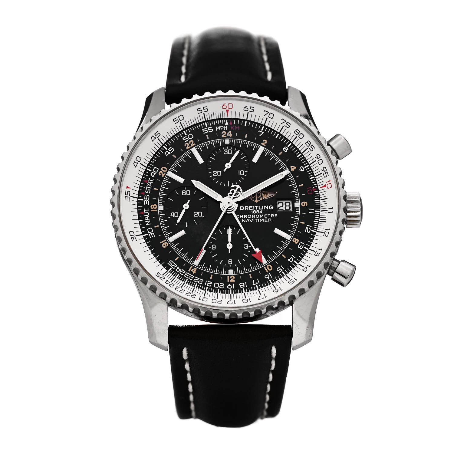 Breitling Stainless Steel Calfskin 46mm 1884 Chronometre Navitimer Automatic Watch Black A24322 1 of 5