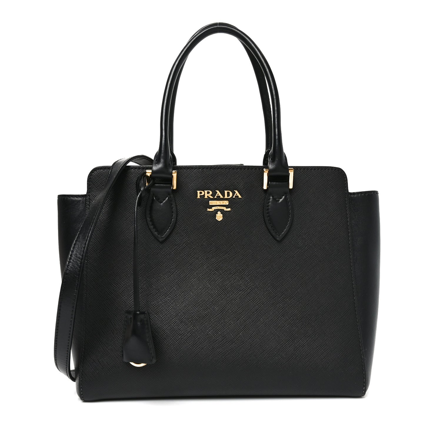 Saffiano Soft Calfskin Small Zippered Tote Black