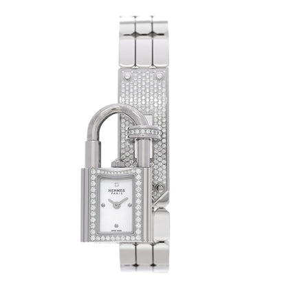 Hermes Stainless Steel Diamond Pave 16mm Kelly Quartz Watch 1 of 7