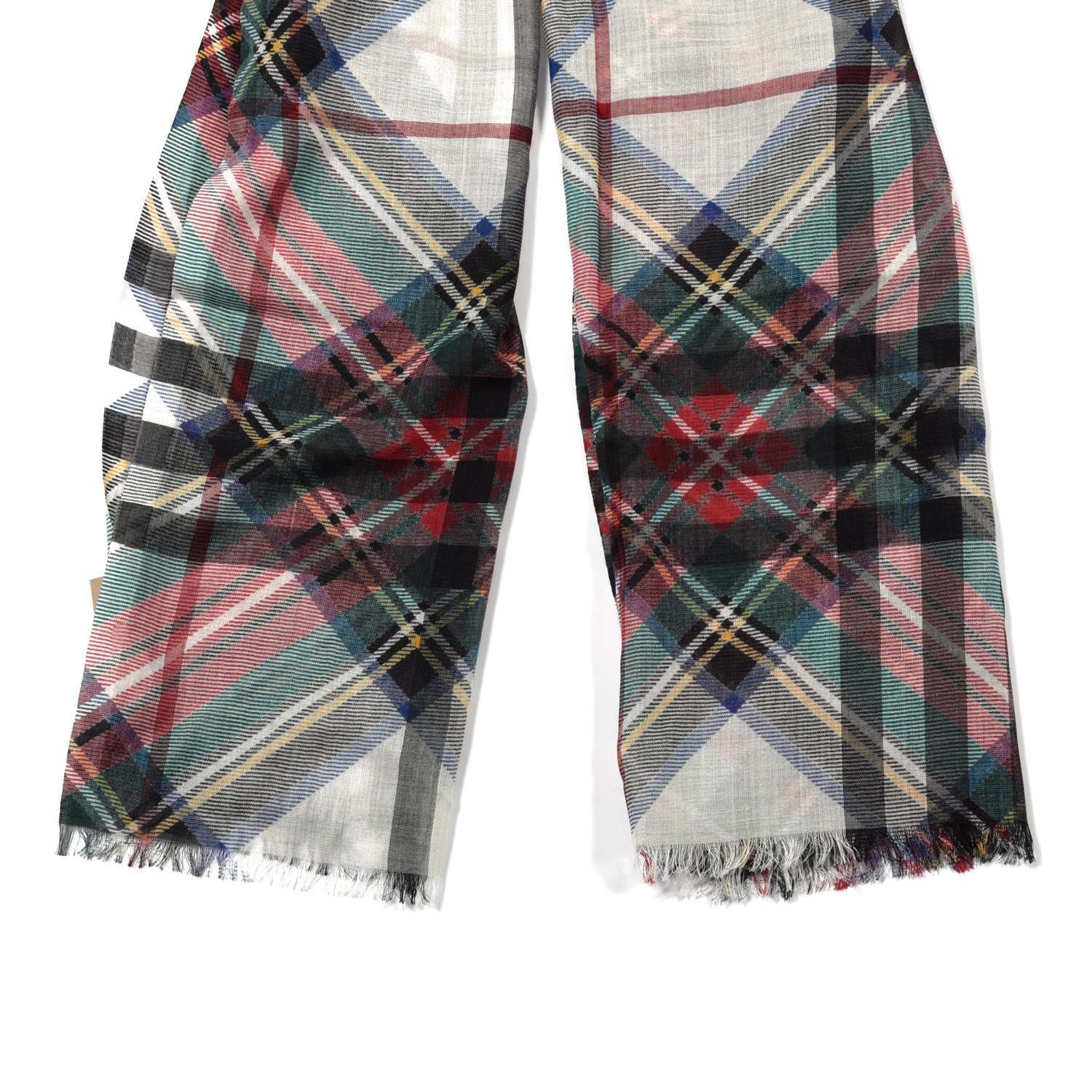 Burberry Wool Silk Tartan And Check Scarf Red Multicolor 5 of 5