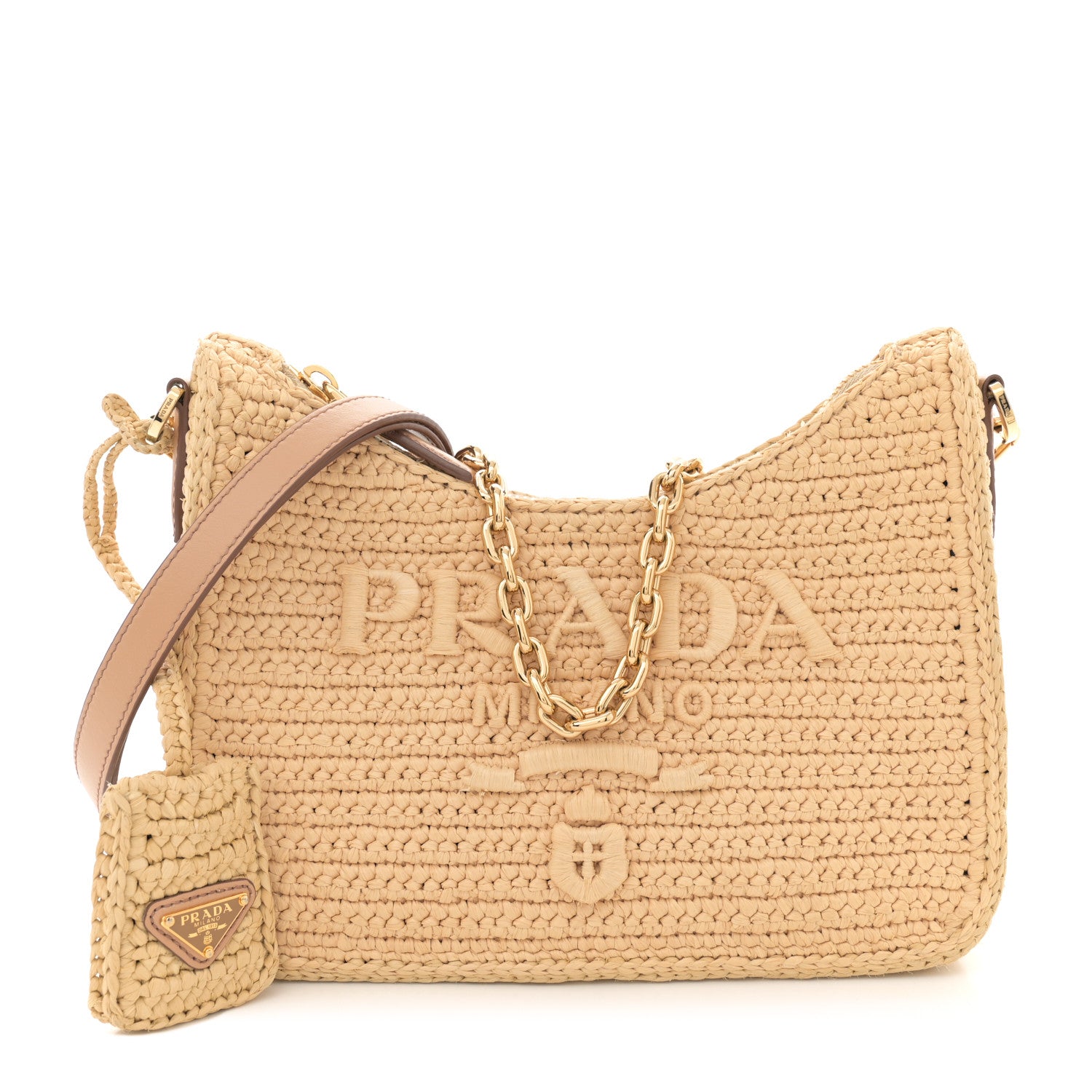 Prada Yarn Raffia Effect Crochet Mini Re-Edition 2000 Shoulder Bag Naturale 1 of 12
