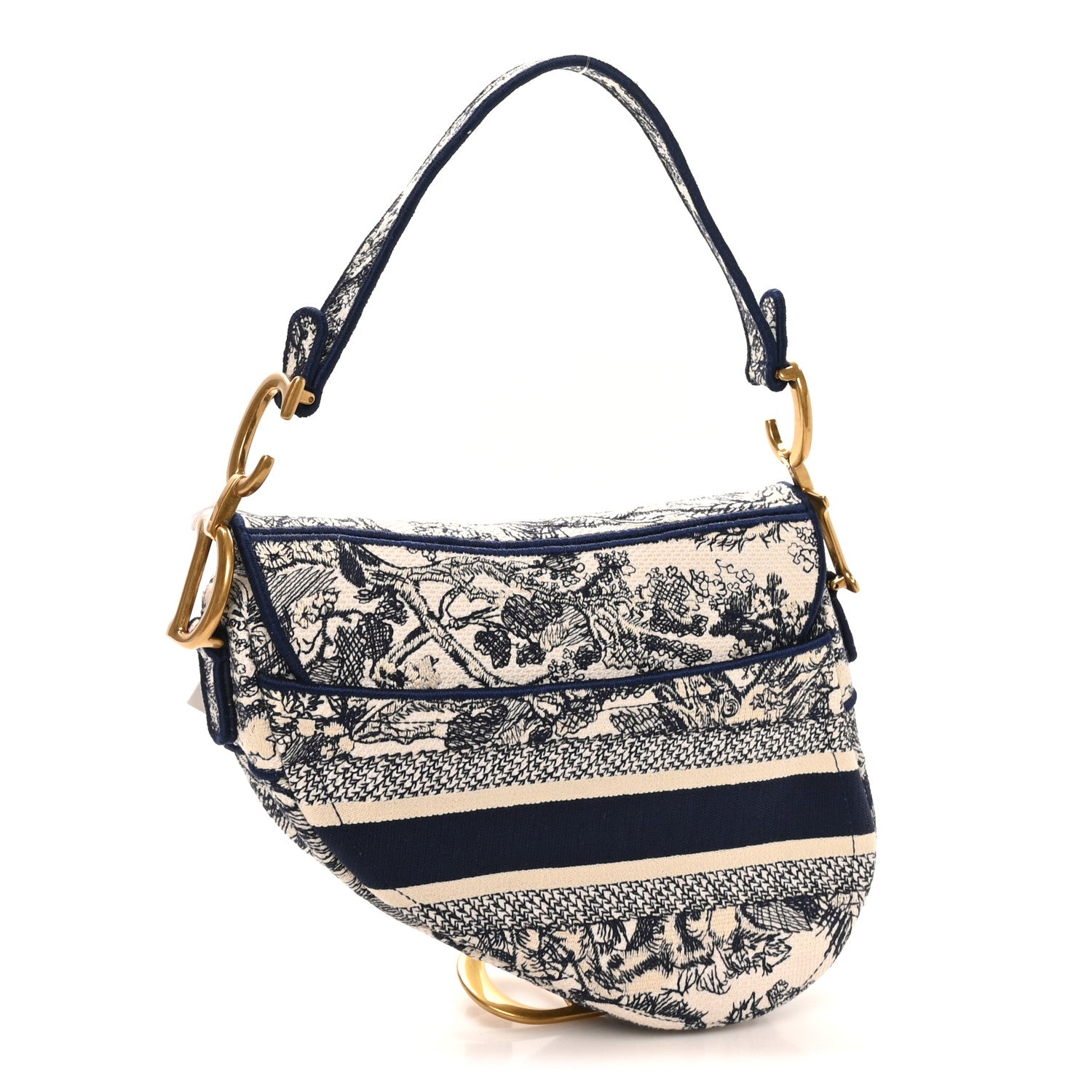 Christian Dior Canvas Embroidered Toile de Jouy Saddle Bag Blue 3 of 10
