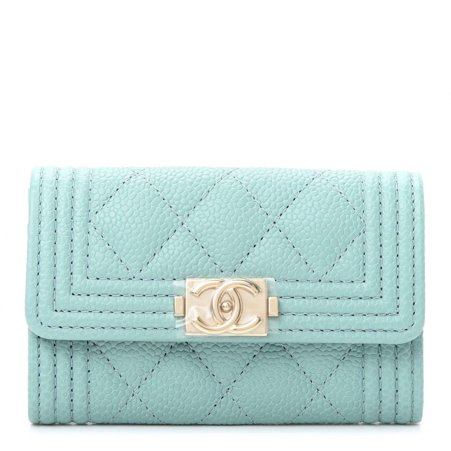 Caviar Quilted Boy Flap Card Holder Light Blue