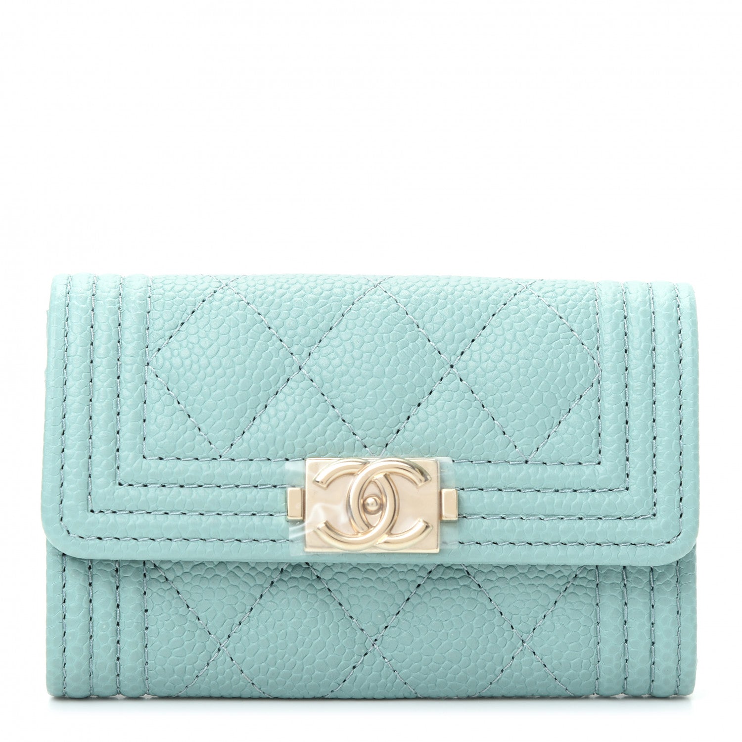 Chanel Caviar Quilted Boy Flap Card Holder Light Blue 1 of 9
