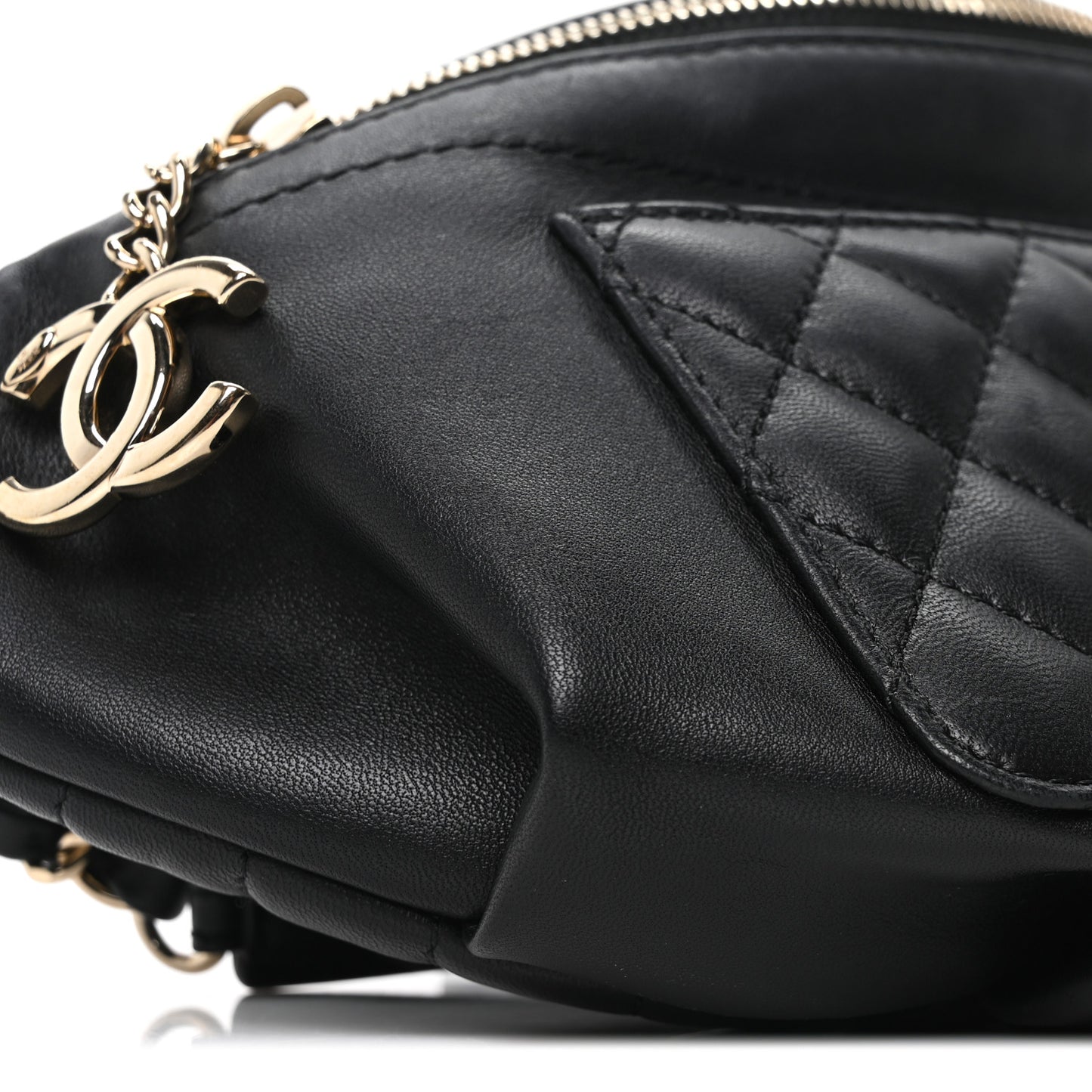 Lambskin Quilted Waist Bag Fanny Pack Black