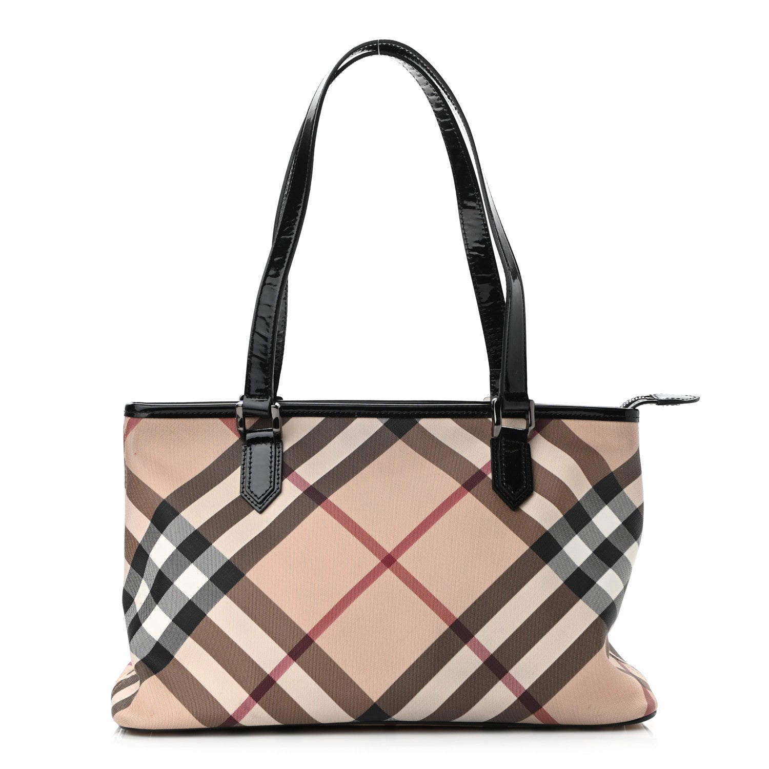 Burberry Nova Check Patent Trim Shopper Tote Black 1 of 12