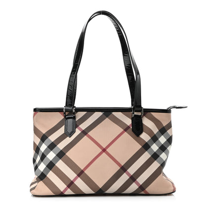 Burberry Nova Check Patent Trim Shopper Tote Black 1 of 12