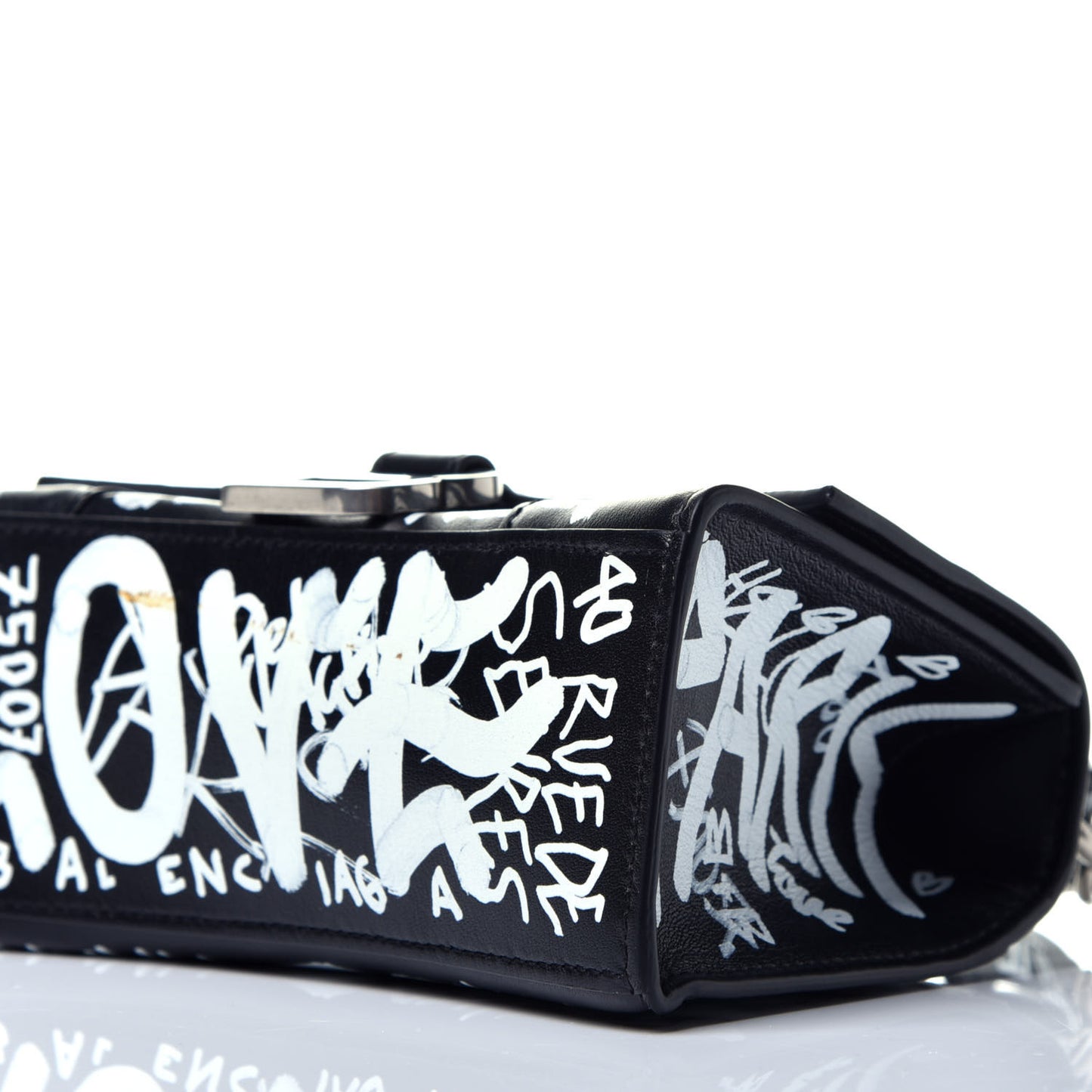 Smooth Calfskin Graffiti Hourglass Top Handle Bag XS Black White