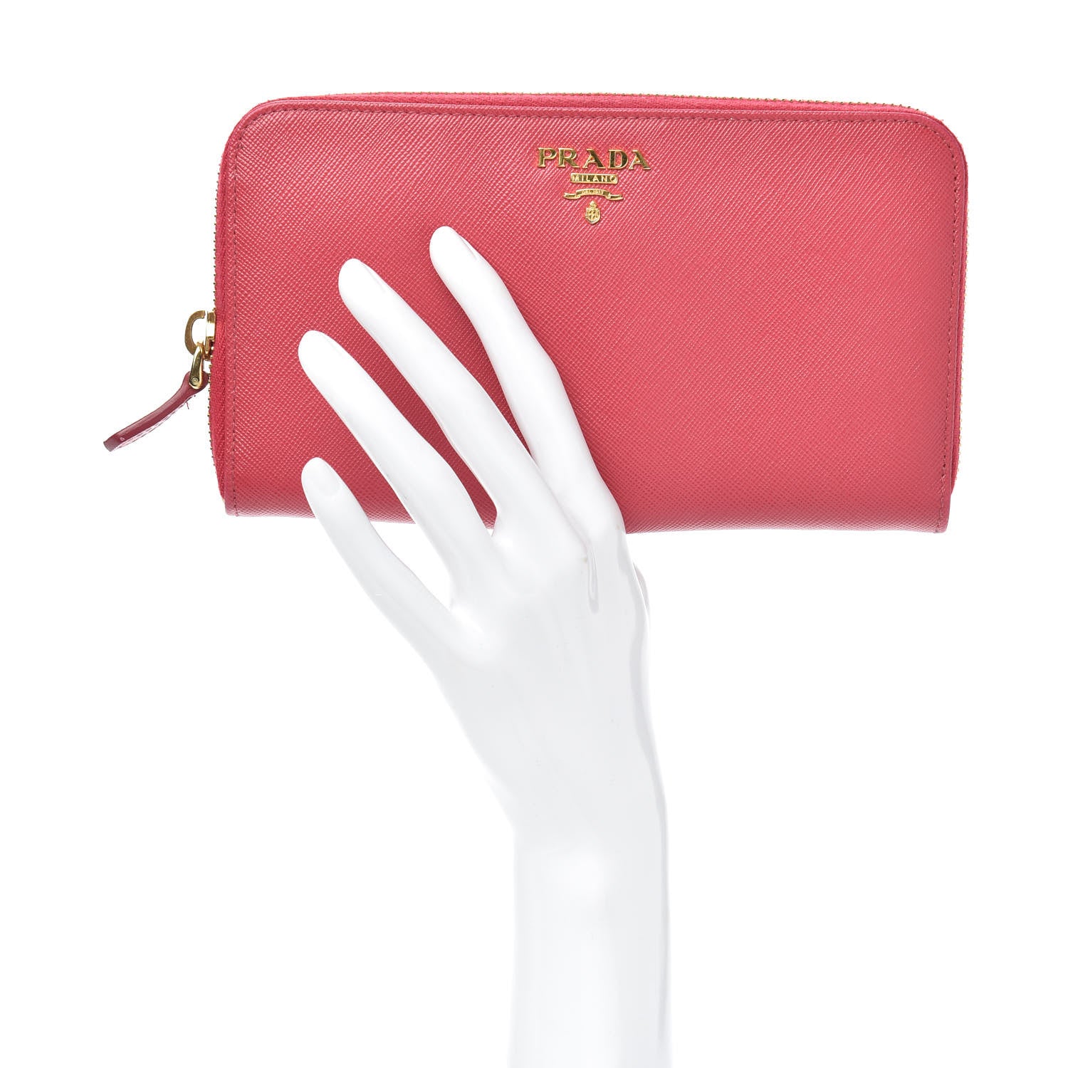 Prada Saffiano Metal Zip Around Wallet Peonia 2 of 6
